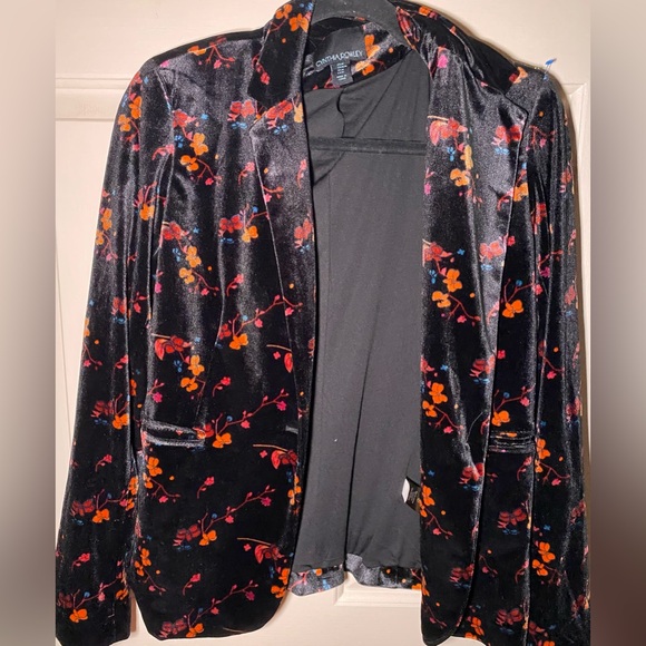 Cynthia Rowley Black Velvet Floral Blazer Lined Jacket Size Medium‎ Long Sleeve - Picture 1 of 3